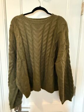Olive Cable Knit Women's Sweater - Relaxed Fit